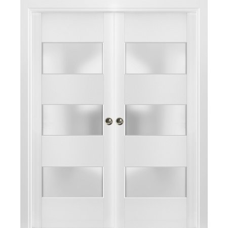 SARTODOORS Double Pocket Interior Door, 56" x 96", White LUCIA4070DP-BEM-5696